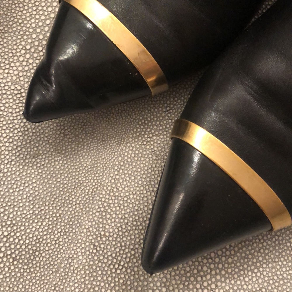 YSL Yves Saint Laurent Black Gold Leather Booties Size 38,heel 2.5 - Picture 9 of 9